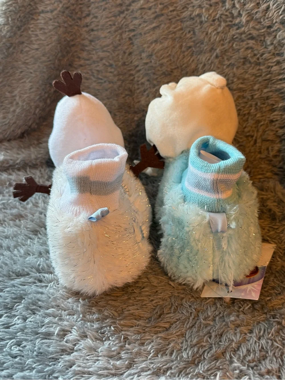 Frozen Girls 5-6 Plush Elsa and Olaf Slippers Blue, White, Orange Slip On  New